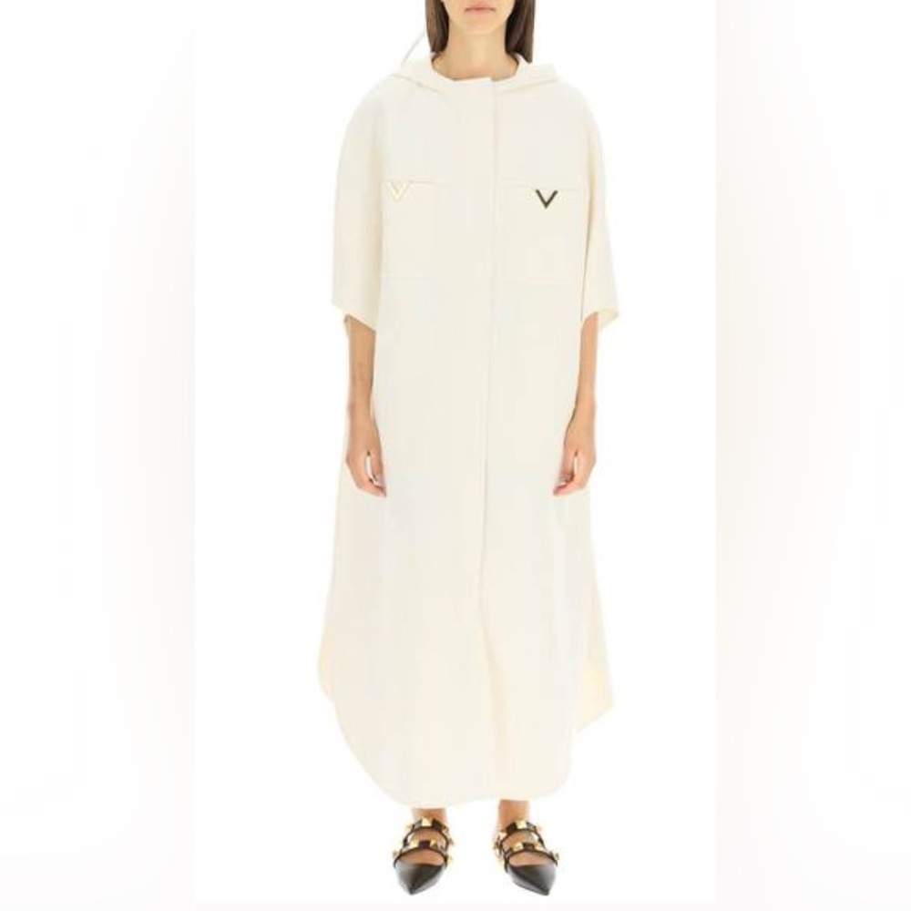 Valentino V Cream Cape coat with hood and gold zipper. NWT
